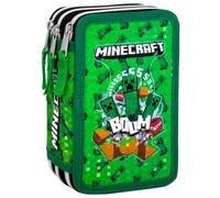 Clondo Astuccio 3 Scomparti Scuola Bambini Per Minecraft Fan Completo 44 Pezzi - Effetto 3D con Personaggi - 20x12x7 cm - Kit Cancelleria Triplo Corredo Elementare e Primaria 6+ Anni
