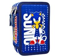Clondo Astuccio 3 Scomparti Scuola Bambini Per Sonic Fan Completo 44 Pezzi - Effetto 3D con Personaggi - 20x12x7 cm - Kit Cancelleria Triplo Corredo Elementare e Primaria 6+ Anni