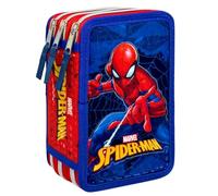Clondo Astuccio 3 Scomparti Scuola Bambini Per Spiderman Fan Completo 44 Pezzi - Effetto 3D con Personaggi - 20x12x7 cm - Kit Cancelleria Triplo Corredo Elementare e Primaria 6+ Anni