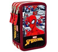 Clondo Astuccio 3 Scomparti Scuola Bambini Per Spiderman Fan Completo 44 Pezzi - Effetto 3D con Personaggi - 20x12x7 cm - Kit Cancelleria Triplo Corredo Elementare e Primaria 6+ Anni