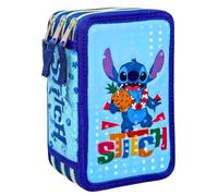 Clondo Astuccio 3 Scomparti Scuola Bambini Per Stitch Fan Completo 44 Pezzi - Effetto 3D con Personaggi - 20x12x7 cm - Kit Cancelleria Triplo Corredo Elementare e Primaria 6+ Anni