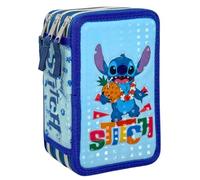 Clondo Astuccio 3 Scomparti Scuola Bambini Per Stitch Fan Completo 44 Pezzi - Effetto 3D con Personaggi - 20x12x7 cm - Kit Cancelleria Triplo Corredo Elementare e Primaria 6+ Anni