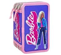 Clondo Astuccio 3D 3 Scomparti Bambina, Per Barbie Fan, Triplo Riempito, 44 Accessori Scuola Elementare, 3 Zip, 20cm, Riga, Pastelli, Pennarelli