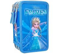 Clondo Frozen Astuccio 3D triplo riempito, 44 pezzi, 3 Zip, Scuola, Bambina