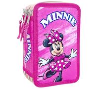 Clondo Astuccio 3D 3 Scomparti Bambina, Per Minnie Fan, Triplo Riempito, 44 Accessori Scuola Elementare, 3 Zip, 20cm, Riga, Pastelli, Pennarelli