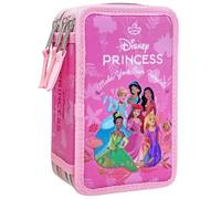 Clondo Astuccio 3D 3 Scomparti Bambina, Per Principesse Fan, Triplo Riempito, 44 Accessori Scuola Elementare, 3 Zip, 20cm, Riga, Pastelli, Pennarelli