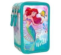 Clondo Astuccio 3D 3 Scomparti Bambina, Per Sirenetta Ariel Fan, Triplo Riempito, 44 Accessori Scuola Elementare, 3 Zip, 20cm, Principesse, Pastelli, Pennarelli