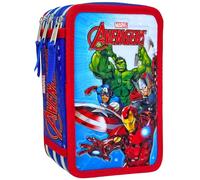 Clondo Astuccio 3D 3 Scomparti Bambini, Per Avengers Fan, Triplo Riempito, 44 Accessori Scuola Elementare, 3 Zip, 20cm, Riga, Pastelli, Pennarelli