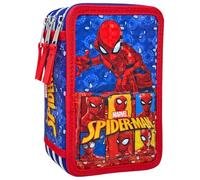 Clondo Astuccio 3D 3 Scomparti Bambini, Per Spiderman Fan 4, Triplo Riempito, 44 Accessori Scuola Elementare, 3 Zip, 20cm, Riga, Pastelli, Pennarelli