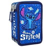 Clondo Astuccio 3D 3 Scomparti Bambini, Per Stitch Fan, Triplo Riempito, 44 Accessori Scuola Elementare, 3 Zip, 20cm, Riga, Pastelli, Pennarelli