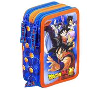 Clondo Astuccio Scuola 3 Scomparti Completo Per Dragon Ball Fan - 46 Accessori Bambini - Kit Cancelleria con 3 Penne Gel Cancellabili, Pennarelli, Pastelli, Colla, Evidenziatore