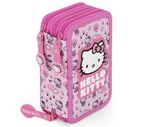 Clondo Astuccio Scuola 3 Scomparti Completo Per Hello Kitty Fan - 46 Accessori Bambini - Kit Cancelleria con 3 Penne Gel Cancellabili, Pennarelli, Pastelli, Colla, Evidenziatore