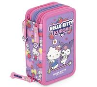 Clondo Astuccio Scuola 3 Scomparti Completo Per Hello Kitty Kuromi Fan - 46 Accessori Bambini - Kit Cancelleria con 3 Penne Gel Cancellabili, Pennarelli, Pastelli, Colla, Evidenziatore