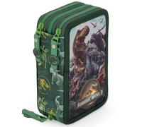 Clondo Astuccio Scuola 3 Scomparti Completo Per Jurassic World Dinosauri Fan - 46 Accessori Bambini - Kit Cancelleria con 3 Penne Gel Cancellabili, Pennarelli, Pastelli, Colla, Evidenziatore