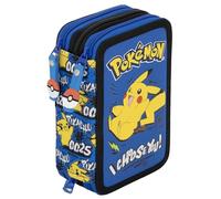 Clondo Astuccio Scuola 3 Scomparti Completo Per Pokemon Fan - 46 Accessori Bambini - Kit Cancelleria con 3 Penne Gel Cancellabili, Pennarelli, Pastelli, Colla, Evidenziatore