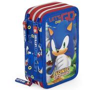 Clondo Astuccio Scuola 3 Scomparti Completo Per Sonic Fan - 46 Accessori Bambini - Kit Cancelleria con 3 Penne Gel Cancellabili, Pennarelli, Pastelli, Colla, Evidenziatore