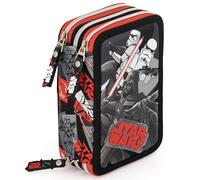 Clondo Astuccio Scuola 3 Scomparti Completo Per Star Wars Fan - 46 Accessori Bambini - Kit Cancelleria con 3 Penne Gel Cancellabili, Pennarelli, Pastelli, Colla, Evidenziatore
