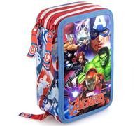 Clondo Astuccio Triplo Riempito Bambini, Per Avengers Fan, 45 Accessori Scuola, 3 Zip, Scomparti Organizzati, Pastelli, Pennarelli, Colla, Forbici