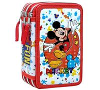 Clondo Astuccio Triplo Riempito Bambini, Per Topolino Fan, 44 Accessori Scuola Inclusi, 3 Zip, Scomparti Organizzati, Pastelli, Pennarelli, Matita, Gomma, Temperamatite