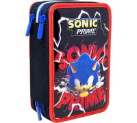 Clondo Astuccio Triplo Riempito Bambino, Per Sonic Seven Fan Bambini, 44 Accessori Scuola, 3 Zip, Scomparti Organizzati, Pastelli, Pennarelli, Forbici