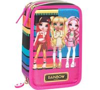 Clondo Astuccio Triplo Riempito, Per Rainbow High Fan Bambina, 45 Accessori Scuola, 3 Zip, Scomparti Organizzati, Pastelli, Pennarelli, Forbici