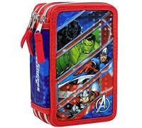 Clondo Avengers Astuccio Triplo Riempito, 44 Accessori Scuola, 3 Zip, 20 Centimetri, Captain America, Hulk, Thor, Black Panther