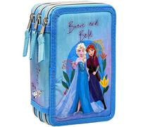 Clondo Frozen Astuccio Triplo Riempito Bambina, 44 Accessori Scuola Elementare, 3 Zip, 20 Centimetri, Anna, Elsa, 3 Scomparti Organizzati