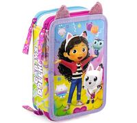 Clondo La Casa delle Bambole di Gabby Astuccio Triplo Riempito 3D Bambina, 45 Accessori Scuola, 3 Zip, Scomparti Organizzati, Pastelli, Pennarelli, Colla, Forbici