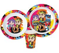 Lyon Gamer Pranzo Set 3 Pezzi, Piatto Piano, Piatto Fondo, Bicchiere, Micro, Bambini