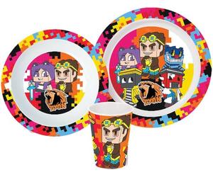 Clondo Lyon Gamer Pranzo Set 3 Pezzi, Piatto Piano, Piatto Fondo, Bicchiere, Micro, Bambini