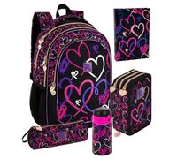 Clondo School Pack 5 pezzi - Zaino Scuola Ergonomico, Astuccio 3 Scomparti 45 pezzi, Borraccia Termica, Diario Scuola, Tombolino - Regalo Bambina per Scuola Elementare (Lovely Vibes)