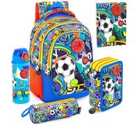 Clondo School Pack 5 pezzi - Zaino Scuola Ergonomico, Astuccio 3 Scomparti 45 pezzi, Borraccia Termica, Diario Scuola, Tombolino - Regalo Bambini per Scuola Elementare - Julian Ross Sport