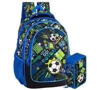 Clondo School Pack Completo Zaino Scuola Ergonomico 33x43x20 cm con Astuccio coordinato 3 Scomparti 46 Pezzi - Julian Ross - Scuola Elementare e Regalo Bambini (Goal Power)