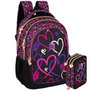 Clondo School Pack Completo Zaino Scuola Ergonomico 33x43x20 cm con Astuccio coordinato 3 Scomparti 46 Pezzi - Julian Ross - Scuola Elementare e Regalo Bambina (Lovely Vibes)