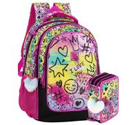 Clondo School Pack Completo Zaino Scuola Ergonomico 33x43x20 cm con Astuccio coordinato 3 Scomparti 46 Pezzi - Julian Ross - Scuola Elementare e Regalo Bambina (Shiny Mood)