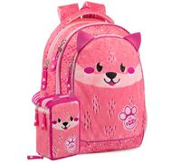 Clondo Schoolpack Julian Ross Foxy Fluffy Peluche Zaino Scuola Elementare Con Astuccio 3 Scomparti Riempito Bambina, Regalo, Multizip