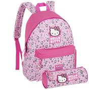 Clondo Schoolpack Zaino americano + Astuccio tombolino per fan di Hello Kitty 41 cm, Spallacci imbottiti, Divisorio interno, Porta borraccia, Scuola e tempo libero