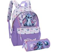 Clondo Schoolpack Zaino americano + Astuccio tombolino per fan di Stitch 41 cm, Spallacci imbottiti, Divisorio interno, Porta borraccia, Scuola e tempo libero