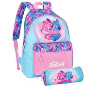 Clondo Schoolpack Zaino americano + Astuccio tombolino per fan di Stitch e Angel 41 cm, Spallacci imbottiti, Divisorio interno, Porta borraccia, Scuola e tempo libero