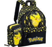 Clondo Schoolpack Zaino con Astuccio 3 Scomparti, Per Pokemon Fan, Scuola e Tempo Libero, Bambini e Ragazzi, Multizip, Pennarelli, Pastelli, Accessori, Bambino, Bambina