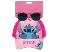 Clondo Set Cappello con Visiera e Occhiali da Sole per Bambini (3-8 Anni) | Kit Estivo Personaggi Ufficiali | Berretto 100% Cotone e Occhiali Protezione UV | Idea Regalo per Stitch Rosa Fan