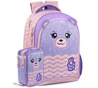 Clondo Set Scuola 2 Pezzi con Zaino Scuola Elementare Bambina 43cm Ergonomico + Astuccio 3 Scomparti Completo (45 Accessori) | School Pack Julian Ross Teddy Bear
