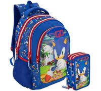 Clondo Set Scuola 2 Pezzi Per Sonic Fan Zaino Scuola Elementare Bambino 43cm Ergonomico + Astuccio 3 Scomparti Completo (46 Accessori) | School Pack Personaggi