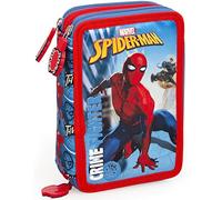 Clondo Spiderman Astuccio Triplo Riempito, 44 Accessori Scuola, 3 Zip, 20 Centimetri