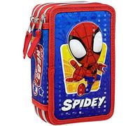 Clondo Astuccio triplo Spiderman Spidey riempito, 44 accessori, 3 zip, 20 cm