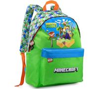 Clondo Zaino Americano Bambini Per Minecraft Fan 41x31x18 cm con Spallacci Imbottiti, Divisorio Interno, Tasca Frontale e Porta Borraccia - Per Scuola, Tempo Libero, Viaggi - Verde
