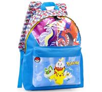Clondo Zaino Americano Bambini Per Pokemon Fan 41x31x18 cm con Spallacci Imbottiti, Divisorio Interno, Tasca Frontale e Porta Borraccia - Per Scuola, Tempo Libero, Viaggi - Blu