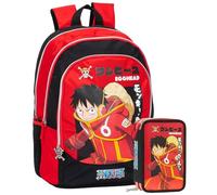 Clondo Zaino Scuola 30x43x21 cm con Astuccio coordinato 3 Scomparti 44 Pezzi - School Pack Completo - Per One Piece Fan - Elementari e Medie