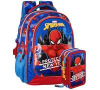 Clondo Zaino Scuola Ergonomico 33x43x15 cm con Astuccio coordinato 3 Scomparti 45 Pezzi - School Pack Completo - Per Spiderman Fan - Elementare e Regalo Bambini