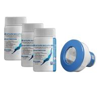 Cloro Kit Trattamento Acqua Piscina (4 Azioni, 15 Pastiglie da 200gr + Dispensatore Dosatore NP4013)